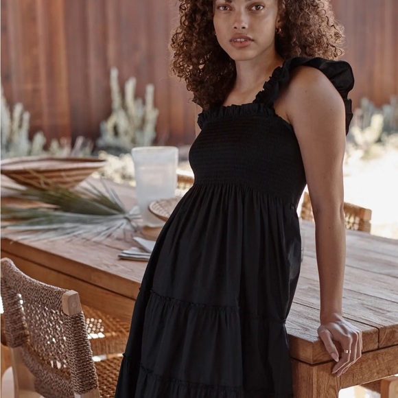 Quince Elegant Black Tiered Midi Dress - Picture 3 of 7